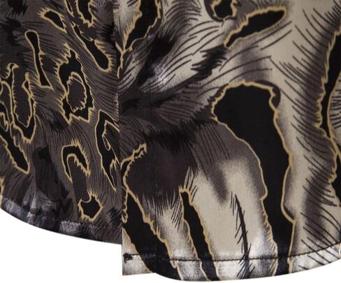 قمصان رجالي من الساتان بطبعة الفهد قمصان فاخرة مطبوعة بأزرار للأسفل قمصان حريرية ضيقة مناسبة للحفلات الراقصة in Kuwait