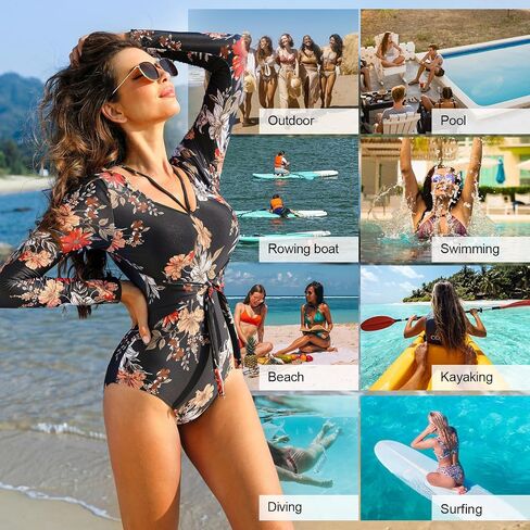 JASAMBAC Women Long Sleeve Swimsuits Bathing Suit One Piece Tummy Control Full Coverage Cutout Floral Printed Swimwear in Saudi Arabia