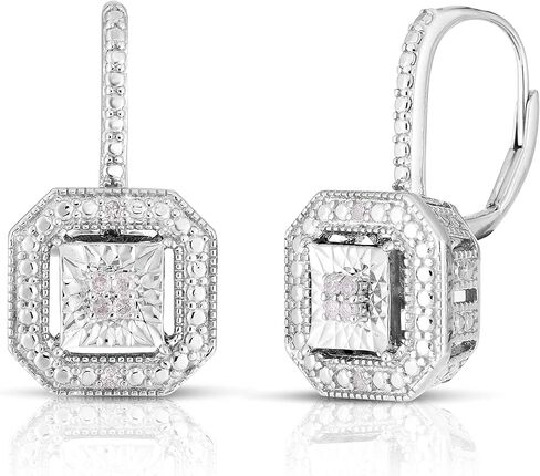 أقراط من الألماس عيار 1/10 قيراط للنساء مطلية بالروديوم من الفضة الاسترلينية والفضة الاسترلينية والماس, فضة استرلينية, ألماس in Kuwait