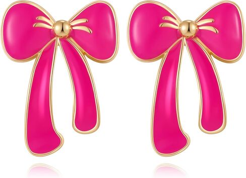 YUJIE Gold Bow Earrings for Women Teen Pink Bowtie Dainty Long Tassel Drop Stud Trendy Statement Jewelry Gift in Kuwait