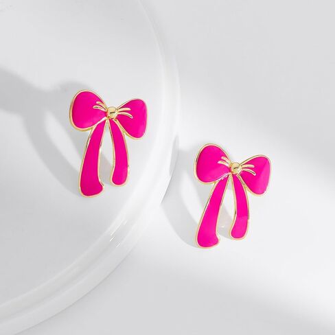 YUJIE Gold Bow Earrings for Women Teen Pink Bowtie Dainty Long Tassel Drop Stud Trendy Statement Jewelry Gift in Kuwait