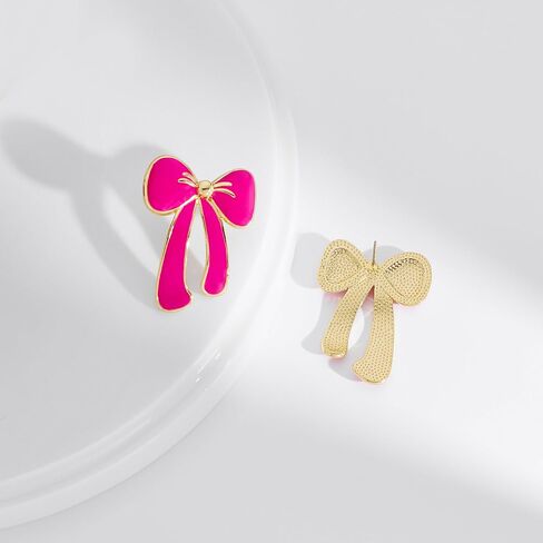 YUJIE Gold Bow Earrings for Women Teen Pink Bowtie Dainty Long Tassel Drop Stud Trendy Statement Jewelry Gift in Kuwait