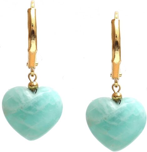 Gempires Heart Dangle Earring, Small Puffed Heart Danglers, Gemstone Drop Earring, Lightweight, Daily and Occasion Wear, 14k Gold Plated Jewelry, Gift for Girls and Teens in Kuwait
