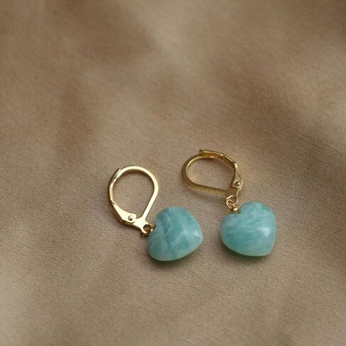 Gempires Heart Dangle Earring, Small Puffed Heart Danglers, Gemstone Drop Earring, Lightweight, Daily and Occasion Wear, 14k Gold Plated Jewelry, Gift for Girls and Teens in Kuwait