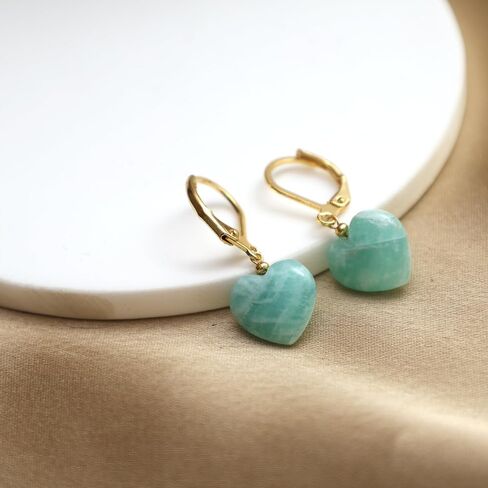 Gempires Heart Dangle Earring, Small Puffed Heart Danglers, Gemstone Drop Earring, Lightweight, Daily and Occasion Wear, 14k Gold Plated Jewelry, Gift for Girls and Teens in Kuwait