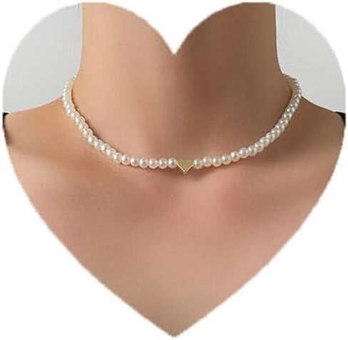 قلادة شيجيرل بوهو من اللؤلؤ على شكل قلب وقلادة من اللؤلؤ الذهبي على شكل قلب وسلسلة مجوهرات من اللؤلؤ للنساء والفتيات in Kuwait