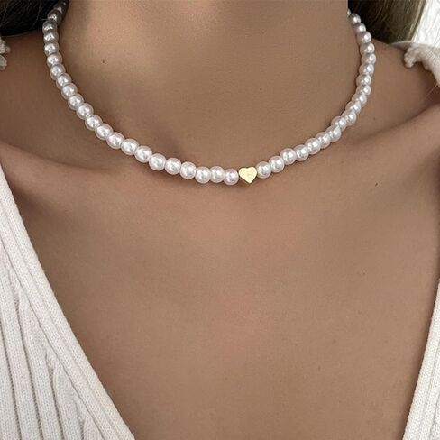قلادة شيجيرل بوهو من اللؤلؤ على شكل قلب وقلادة من اللؤلؤ الذهبي على شكل قلب وسلسلة مجوهرات من اللؤلؤ للنساء والفتيات in Kuwait