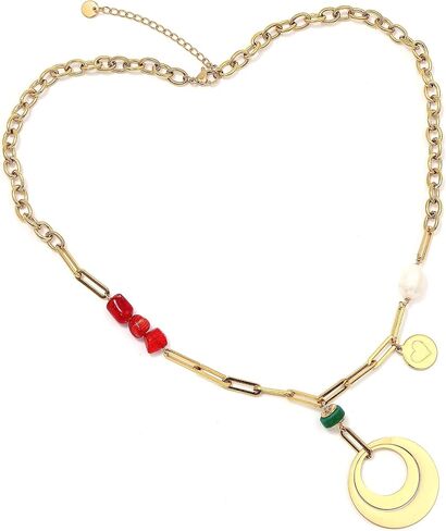 Gold Necklaces for Women Girls, Dainty Handmade Beaded Necklace Link Chain Personalized Boho Necklace for Women Jewelry Gifts in Saudi Arabia