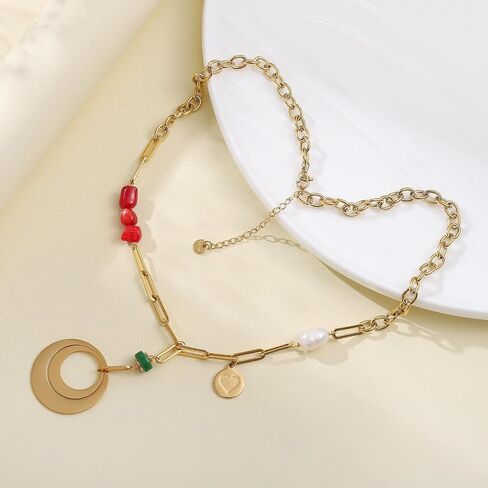 Gold Necklaces for Women Girls, Dainty Handmade Beaded Necklace Link Chain Personalized Boho Necklace for Women Jewelry Gifts in Saudi Arabia