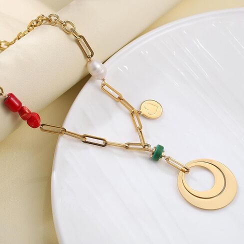 Gold Necklaces for Women Girls, Dainty Handmade Beaded Necklace Link Chain Personalized Boho Necklace for Women Jewelry Gifts in Saudi Arabia