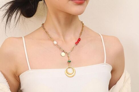 Gold Necklaces for Women Girls, Dainty Handmade Beaded Necklace Link Chain Personalized Boho Necklace for Women Jewelry Gifts in Saudi Arabia
