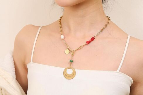 Gold Necklaces for Women Girls, Dainty Handmade Beaded Necklace Link Chain Personalized Boho Necklace for Women Jewelry Gifts in Saudi Arabia