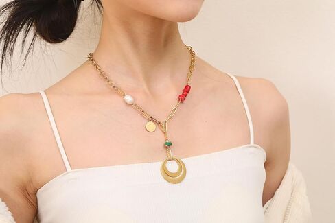 Gold Necklaces for Women Girls, Dainty Handmade Beaded Necklace Link Chain Personalized Boho Necklace for Women Jewelry Gifts in Saudi Arabia