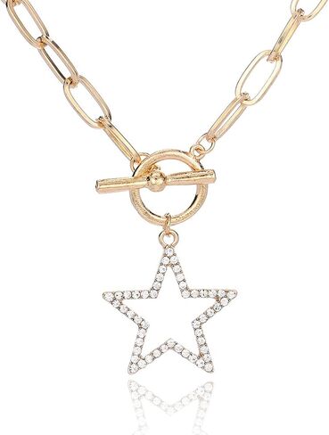 Heart Pendant Necklace Star Choker Necklaces Rhinestone Gold Plated Choker Necklaces Toggle Clasp Paperclip Chain Necklaces Fashion Necklaces Jewelry for Women and Girls in Kuwait
