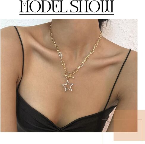 Heart Pendant Necklace Star Choker Necklaces Rhinestone Gold Plated Choker Necklaces Toggle Clasp Paperclip Chain Necklaces Fashion Necklaces Jewelry for Women and Girls in Kuwait