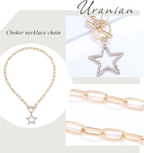Heart Pendant Necklace Star Choker Necklaces Rhinestone Gold Plated Choker Necklaces Toggle Clasp Paperclip Chain Necklaces Fashion Necklaces Jewelry for Women and Girls in Kuwait