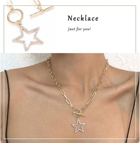 Heart Pendant Necklace Star Choker Necklaces Rhinestone Gold Plated Choker Necklaces Toggle Clasp Paperclip Chain Necklaces Fashion Necklaces Jewelry for Women and Girls in Kuwait