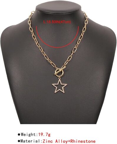 Heart Pendant Necklace Star Choker Necklaces Rhinestone Gold Plated Choker Necklaces Toggle Clasp Paperclip Chain Necklaces Fashion Necklaces Jewelry for Women and Girls in Kuwait