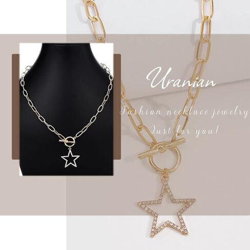 Heart Pendant Necklace Star Choker Necklaces Rhinestone Gold Plated Choker Necklaces Toggle Clasp Paperclip Chain Necklaces Fashion Necklaces Jewelry for Women and Girls in Kuwait