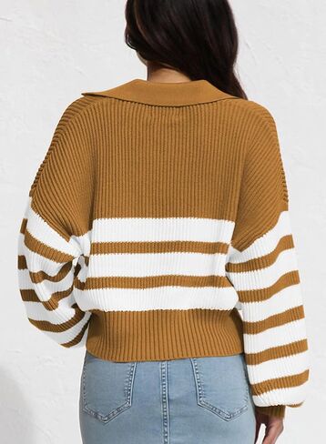Dokotoo Sweaters for Women V Neck Long Sleeve Color Block Casual Cable Knit Striped Pullover Sweater Tops in Saudi Arabia