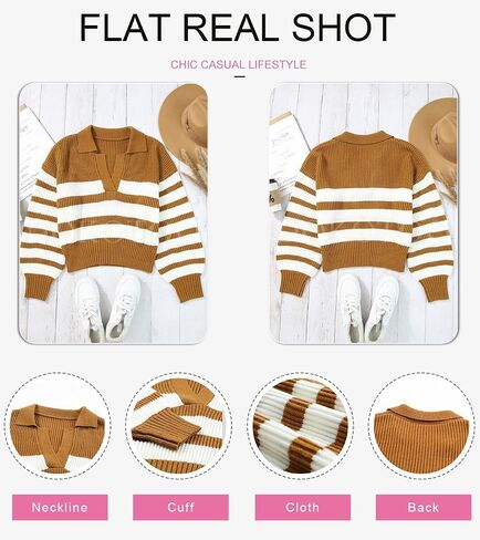 Dokotoo Sweaters for Women V Neck Long Sleeve Color Block Casual Cable Knit Striped Pullover Sweater Tops in Saudi Arabia