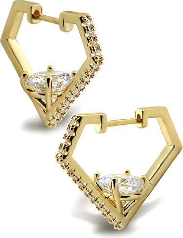 KZZENKI Gold Huggie Hoop Earrings for Women Men, Diamond Shaped Cubic Zirconia Earrings Trendy Jewelry in Saudi Arabia