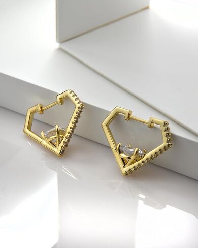 KZZENKI Gold Huggie Hoop Earrings for Women Men, Diamond Shaped Cubic Zirconia Earrings Trendy Jewelry in Saudi Arabia