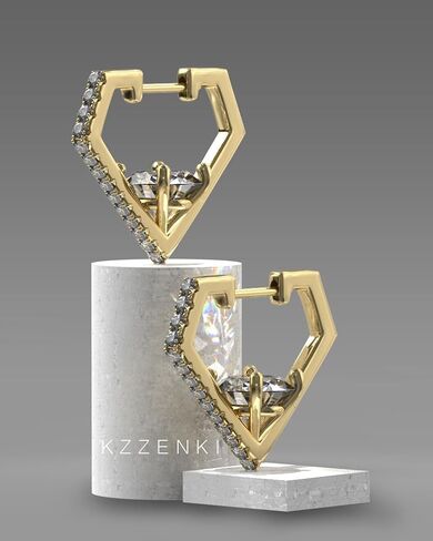 KZZENKI Gold Huggie Hoop Earrings for Women Men, Diamond Shaped Cubic Zirconia Earrings Trendy Jewelry in Saudi Arabia