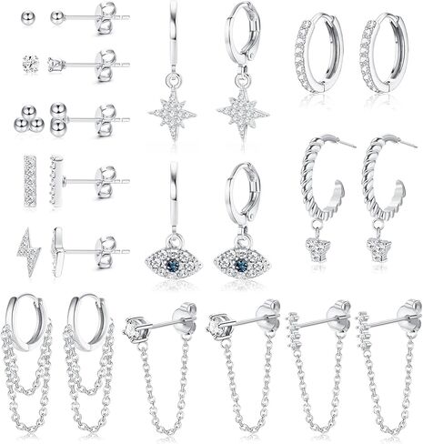 12Pairs الذهب والفضة استرخى سلسلة القرط كرة صغيرة تشيكوسلوفاكيا ترصيع Huggie هوب القرط للنساء الرجال in Kuwait