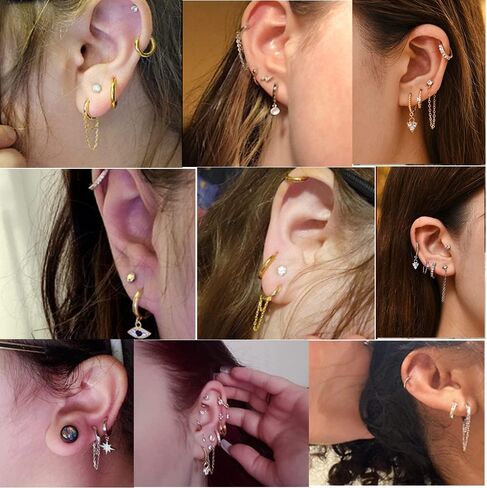 12Pairs الذهب والفضة استرخى سلسلة القرط كرة صغيرة تشيكوسلوفاكيا ترصيع Huggie هوب القرط للنساء الرجال in Kuwait