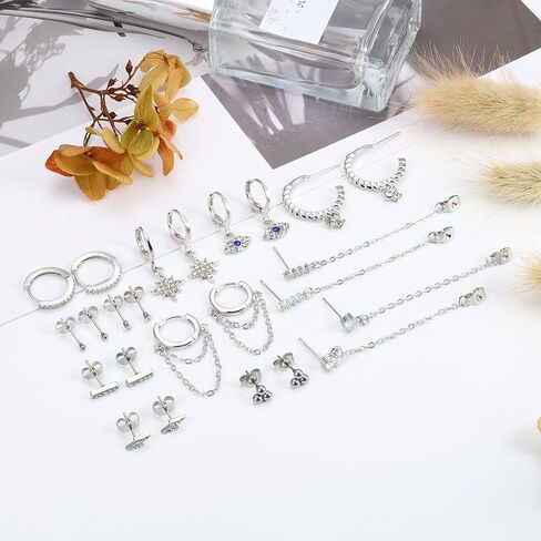 12Pairs الذهب والفضة استرخى سلسلة القرط كرة صغيرة تشيكوسلوفاكيا ترصيع Huggie هوب القرط للنساء الرجال in Kuwait