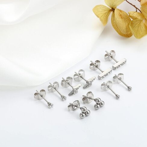 12Pairs الذهب والفضة استرخى سلسلة القرط كرة صغيرة تشيكوسلوفاكيا ترصيع Huggie هوب القرط للنساء الرجال in Kuwait
