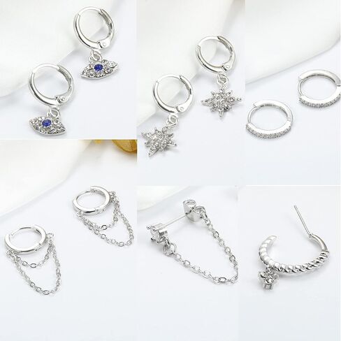 12Pairs الذهب والفضة استرخى سلسلة القرط كرة صغيرة تشيكوسلوفاكيا ترصيع Huggie هوب القرط للنساء الرجال in Kuwait