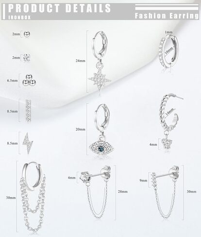 12Pairs الذهب والفضة استرخى سلسلة القرط كرة صغيرة تشيكوسلوفاكيا ترصيع Huggie هوب القرط للنساء الرجال in Kuwait