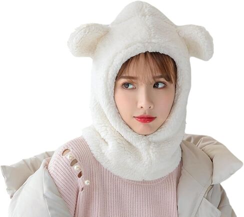 GK-O قبعة نسائية من الصوف فروي رقيق دافئ شتاء الدب آذان الحيوان هوديي Kawaii in Kuwait