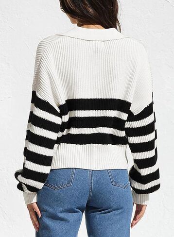 Dokotoo Sweaters for Women V Neck Long Sleeve Color Block Casual Cable Knit Striped Pullover Sweater Tops in Saudi Arabia