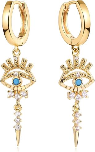 GUEMER Gold Dainty Huggie Hoop Earrings 14K Gold Filled Simple Charm Evil Eye Earrings Open Drop Dangle Cross Coin Star Venice Snake Chain Hypoallergenic Tassel Earrings for Women in Saudi Arabia