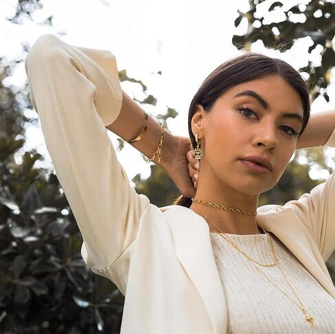 GUEMER Gold Dainty Huggie Hoop Earrings 14K Gold Filled Simple Charm Evil Eye Earrings Open Drop Dangle Cross Coin Star Venice Snake Chain Hypoallergenic Tassel Earrings for Women in Saudi Arabia