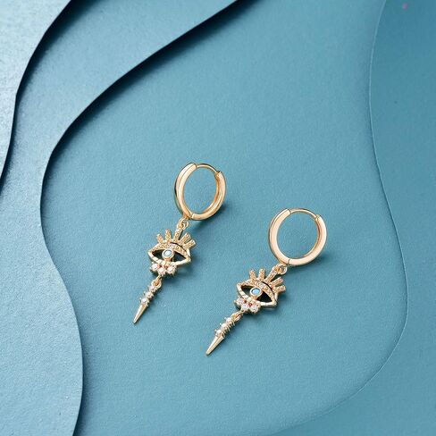 GUEMER Gold Dainty Huggie Hoop Earrings 14K Gold Filled Simple Charm Evil Eye Earrings Open Drop Dangle Cross Coin Star Venice Snake Chain Hypoallergenic Tassel Earrings for Women in Saudi Arabia