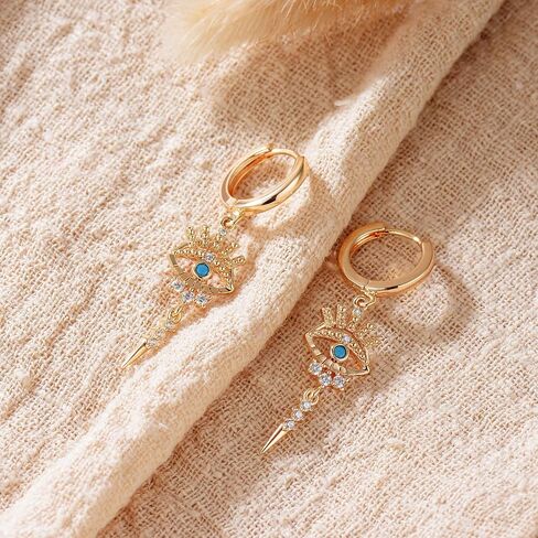 GUEMER Gold Dainty Huggie Hoop Earrings 14K Gold Filled Simple Charm Evil Eye Earrings Open Drop Dangle Cross Coin Star Venice Snake Chain Hypoallergenic Tassel Earrings for Women in Saudi Arabia