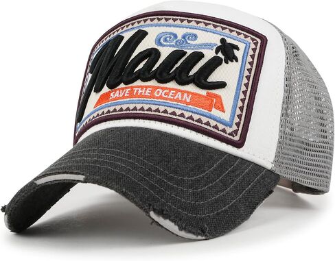 ililily Maui Embroidery Patch Casual Mesh Baseball Cap Distressed Trucker Hat in Saudi Arabia