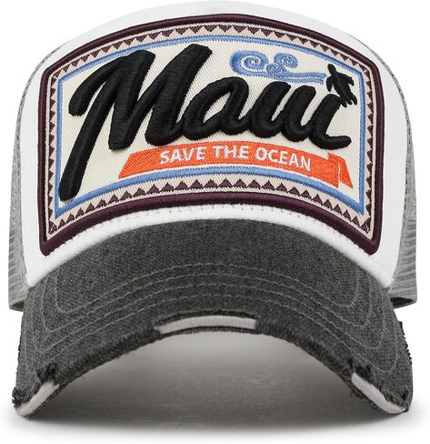 ililily Maui Embroidery Patch Casual Mesh Baseball Cap Distressed Trucker Hat in Saudi Arabia