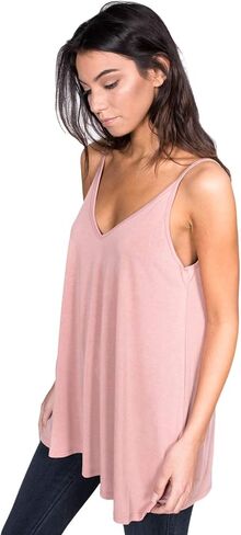 Womens Casual V-Neck Cupro Spaghetti Strap Open Back Loose Fit Flowy Tunic Top in Kuwait