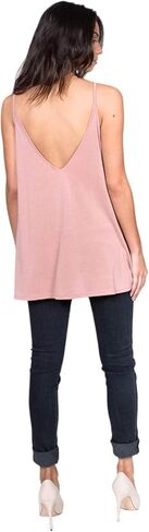 Womens Casual V-Neck Cupro Spaghetti Strap Open Back Loose Fit Flowy Tunic Top in Kuwait