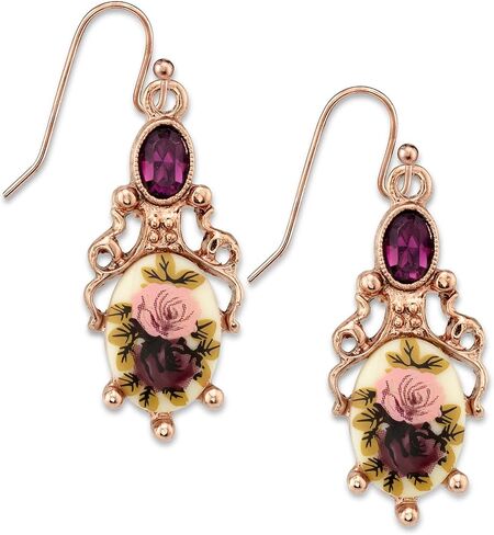 1928 Jewelry Manor House Floral Stone & Purple Crystal Dangle Earrings in Kuwait