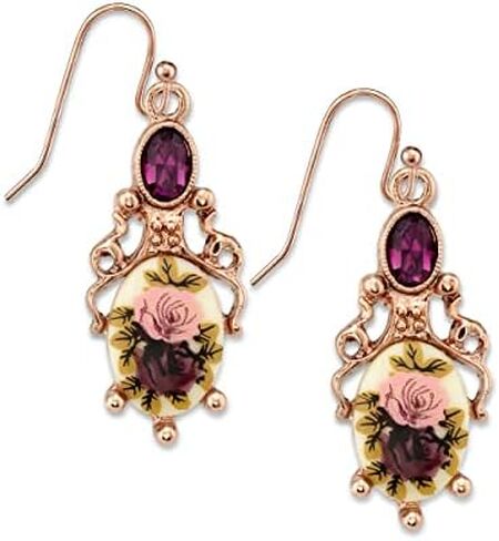1928 Jewelry Manor House Floral Stone & Purple Crystal Dangle Earrings in Kuwait