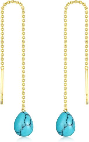 اقراط متدلية من الذهب عيار 14 قيراط بتصميم دمعة للنساء على شكل كمثرى، اقراط فيروزية متدلية بسلسلة متدلية، ذهبي اصفر، تركواز, الذهب الأصفر, تركواز in Kuwait