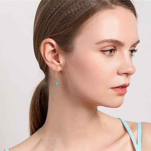 اقراط متدلية من الذهب عيار 14 قيراط بتصميم دمعة للنساء على شكل كمثرى، اقراط فيروزية متدلية بسلسلة متدلية، ذهبي اصفر، تركواز, الذهب الأصفر, تركواز in Kuwait