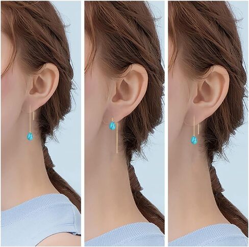 اقراط متدلية من الذهب عيار 14 قيراط بتصميم دمعة للنساء على شكل كمثرى، اقراط فيروزية متدلية بسلسلة متدلية، ذهبي اصفر، تركواز, الذهب الأصفر, تركواز in Kuwait