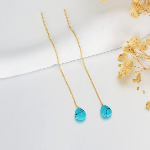 اقراط متدلية من الذهب عيار 14 قيراط بتصميم دمعة للنساء على شكل كمثرى، اقراط فيروزية متدلية بسلسلة متدلية، ذهبي اصفر، تركواز, الذهب الأصفر, تركواز in Kuwait